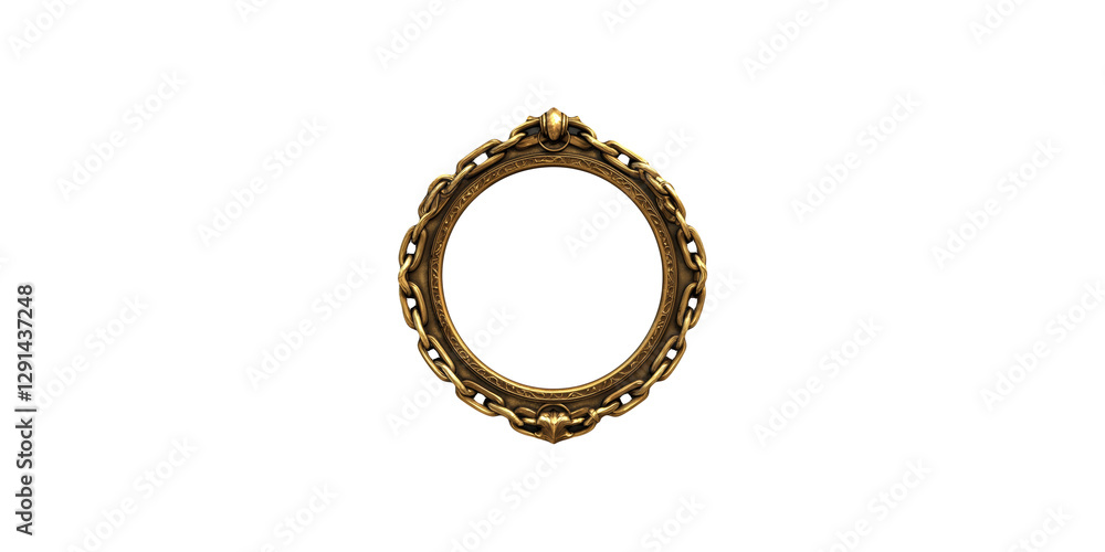 Ornate gold round frame with chain design isolated on transparent background Ornate gold round frame with chain design isolated on transparent background