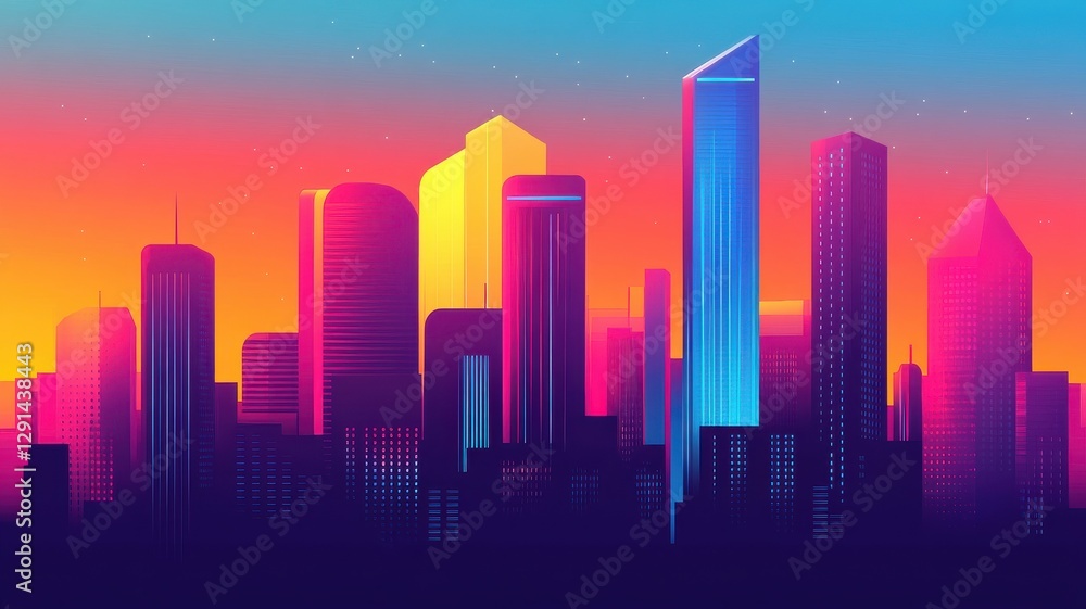 Futuristic Skyscraper Cityscape Glowing with Neon Lights in Cyberpunk Style Futuristic Skyscraper Cityscape Glowing with Neon Lights in Cyberpunk Style