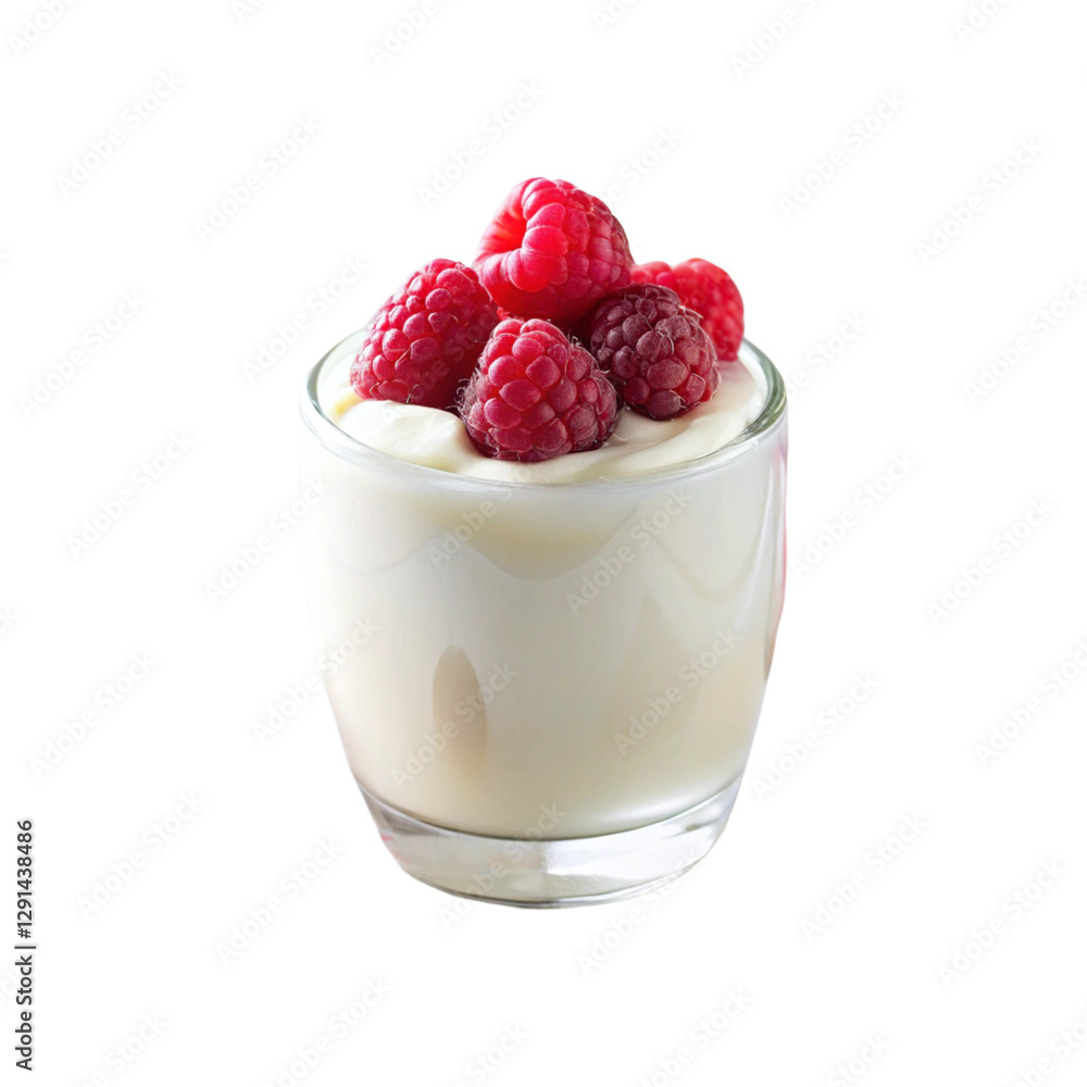 A glass of yogurt in raspberries on a transparent background A glass of yogurt in raspberries on a transparent background