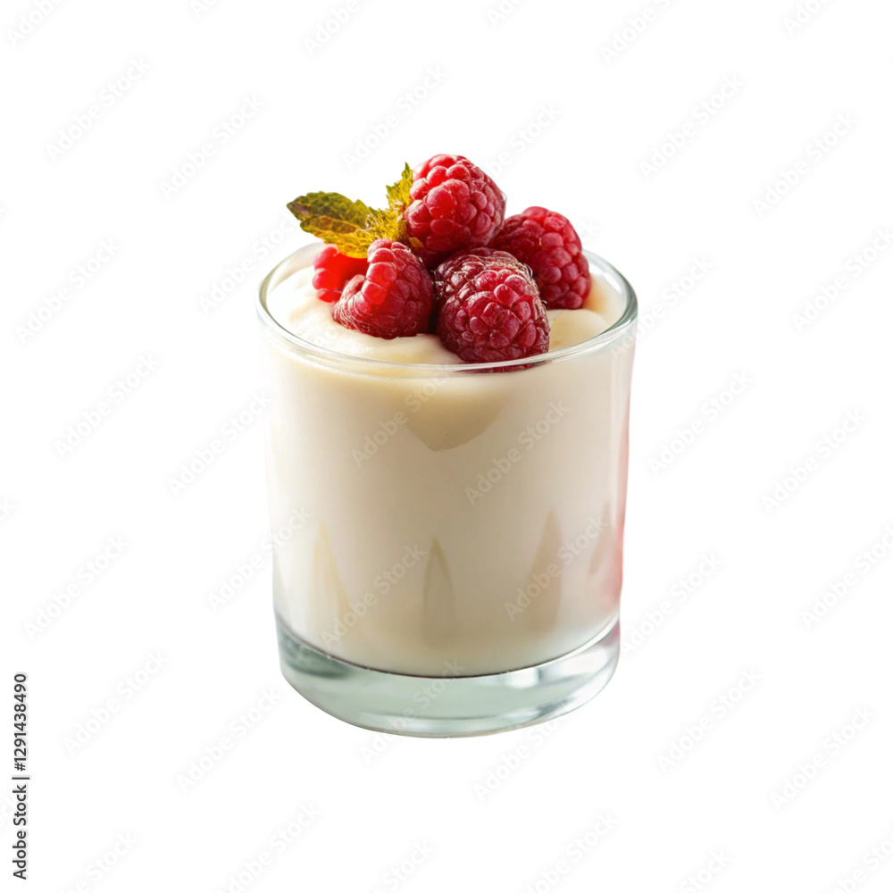A glass of yogurt in raspberries on a transparent background A glass of yogurt in raspberries on a transparent background