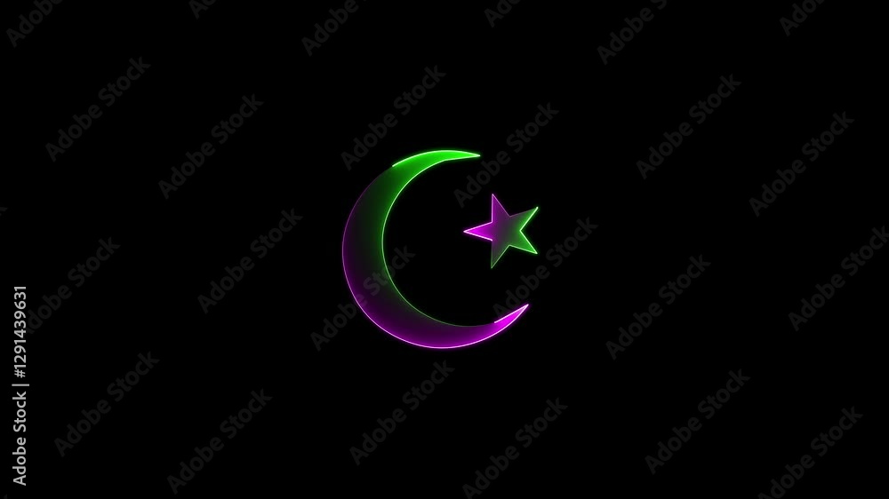 Neon shiny moon with star icon. Animation of neon Night light signboard. Eid Mubarak neon animation . Neon shiny moon with star icon. Animation of neon Night light signboard. Eid Mubarak neon animation .