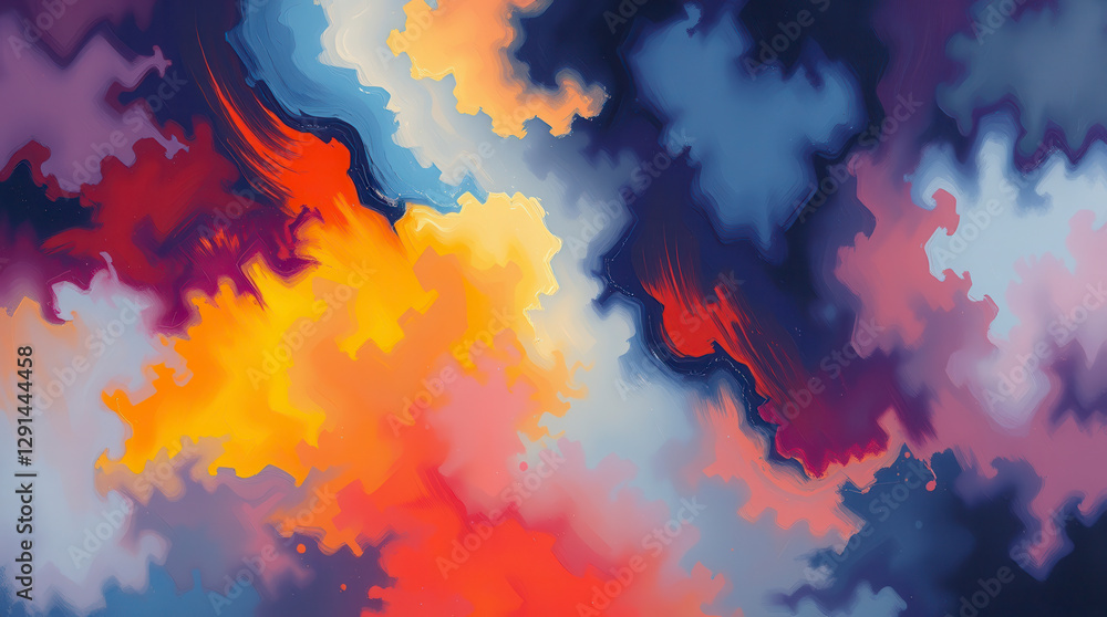 An abstract painting featuring a vibrant blend of warm and cool colors with dynamic brushstrokes. An abstract painting featuring a vibrant blend of warm and cool colors with dynamic brushstrokes.