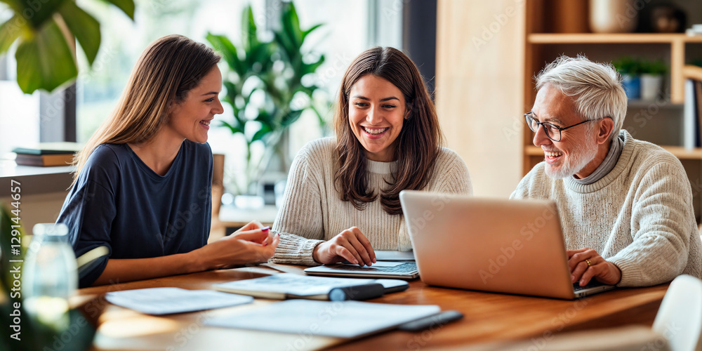 Husband and wife getting financial advice from a professional at home planning for their retirement Husband and wife getting financial advice from a professional at home planning for their retirement