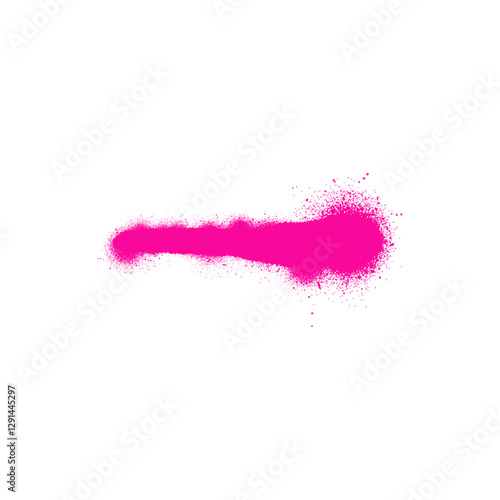 Pink spray paint stripe with ink splatters, vector abstract graffiti spraying stroke line stain, paint smear, street art