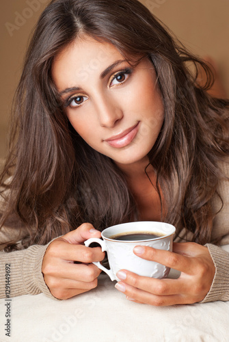 Wallpaper Mural Coffee. Beautiful Girl Drinking Tea or Coffee. Cup of Hot Beverage. Young pretty woman drinking coffee. Morning. Torontodigital.ca
