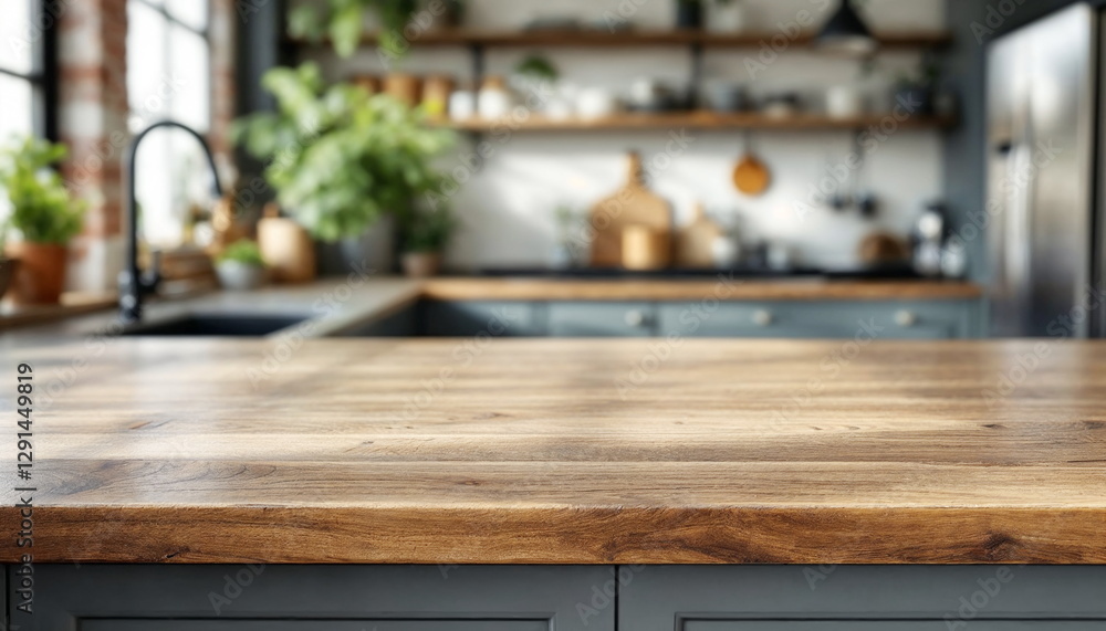 Close-up of a wooden countertop in a modern kitchen. Close-up of a wooden countertop in a modern kitchen.
