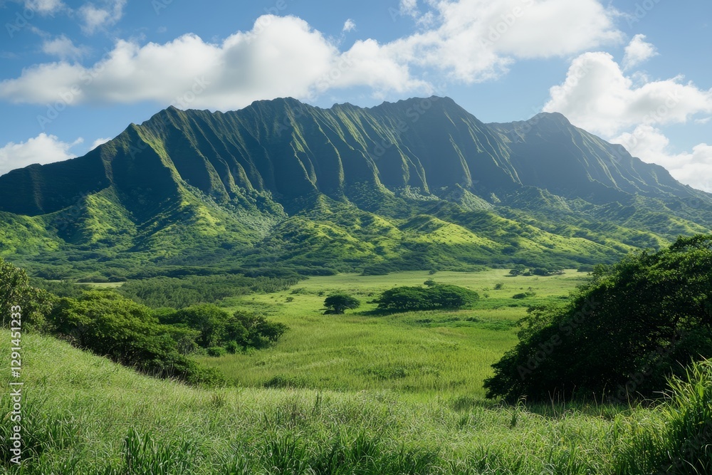 Obraz premium Stunning tropical landscape lush green hills and majestic mountains for travel inspiration