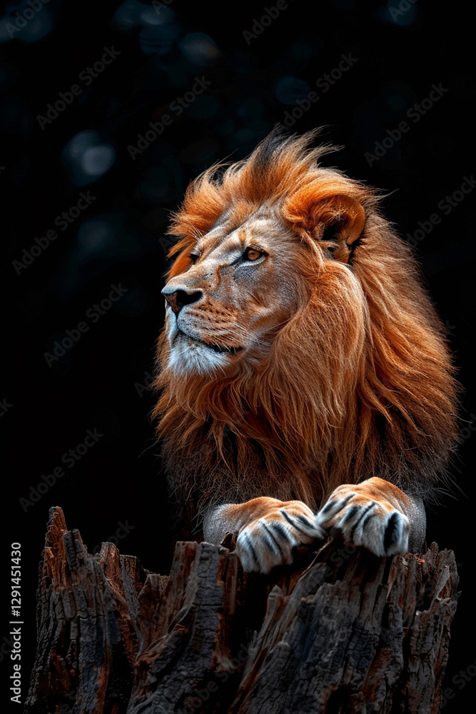 Fototapeta premium A majestic lion silhouette against the BLACK backdrop, LION KING, POWERFUL AND SAVIOR.