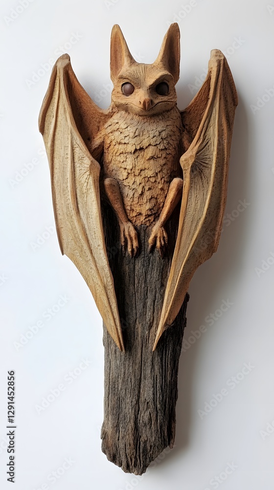Obraz premium Animal, Bat, Sculpture, Wood Carving, Abstract Image, Texture, Pattern Background, Wallpaper, Smartphone Cover and Screen, PC, Laptop, 9:16 and 16:9 Format