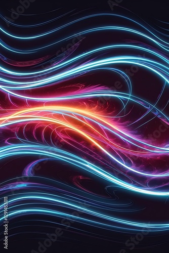 Neon abstract background shiny glowing waves in space vector illustration
