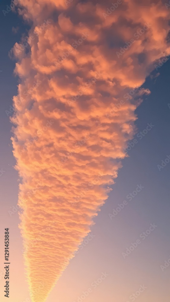 Fototapeta premium A majestic stratocumulus cloud stretches across the sky at dusk, atmospheric, golden hour