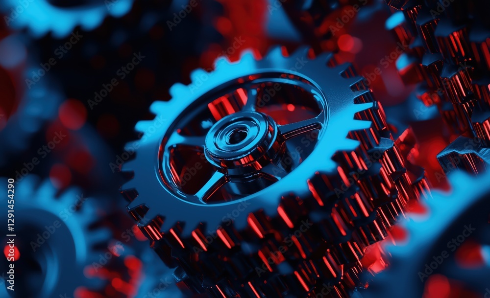 metal gears in motion with futuristic lighting