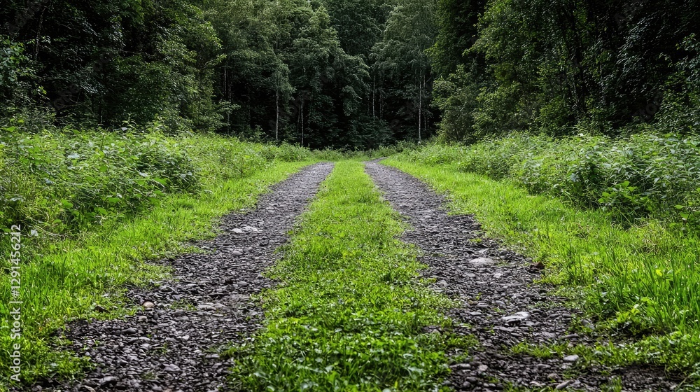 Obraz premium Forest Road Through Lush Green Trees