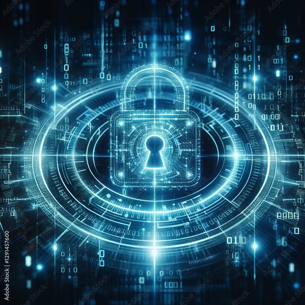 Obraz premium A padlock symbolizing cyber security on a digital background, representing technology and data protection.