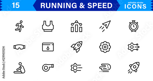 Modern Running and Speed Icons. Scalable Illustrations for Sports, Racing, Training, and Performance Graphics