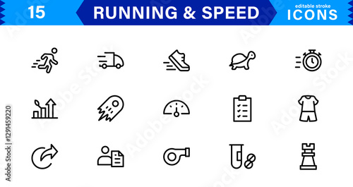 Modern Running and Speed Icons. Scalable Illustrations for Sports, Racing, Training, and Performance Graphics