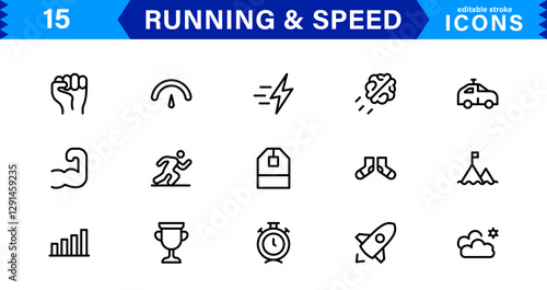 Modern Running and Speed Icons. Scalable Illustrations for Sports, Racing, Training, and Performance Graphics