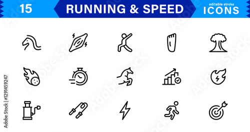 Modern Running and Speed Icons. Scalable Illustrations for Sports, Racing, Training, and Performance Graphics