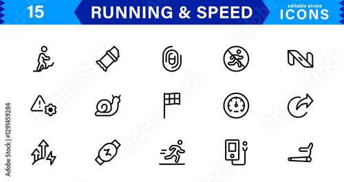 Modern Running and Speed Icons. Scalable Illustrations for Sports, Racing, Training, and Performance Graphics
