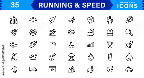 Modern Running and Speed Icons. Scalable Illustrations for Sports, Racing, Training, and Performance Graphics