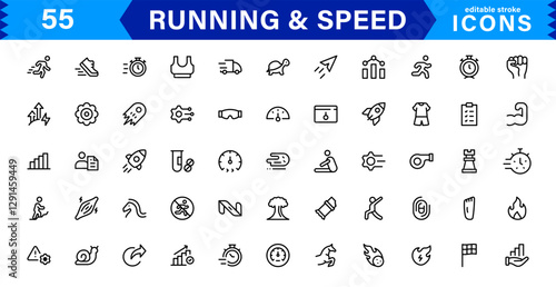 Modern Running and Speed Icons. Scalable Illustrations for Sports, Racing, Training, and Performance Graphics