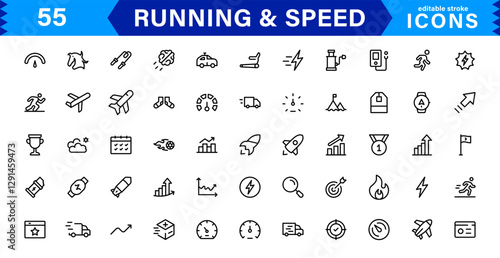 Modern Running and Speed Icons. Scalable Illustrations for Sports, Racing, Training, and Performance Graphics