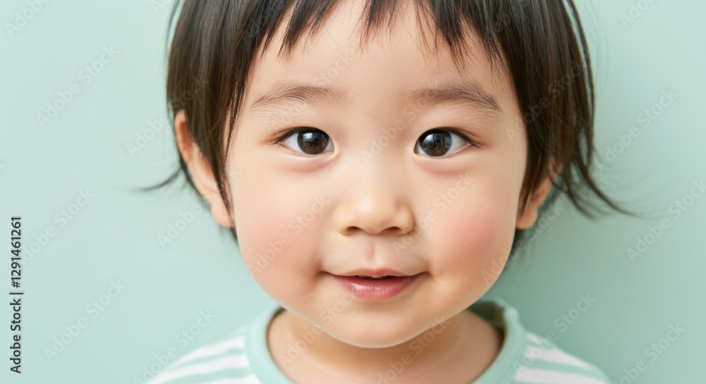 Asian child smiling against pastel background Asian child smiling against pastel background