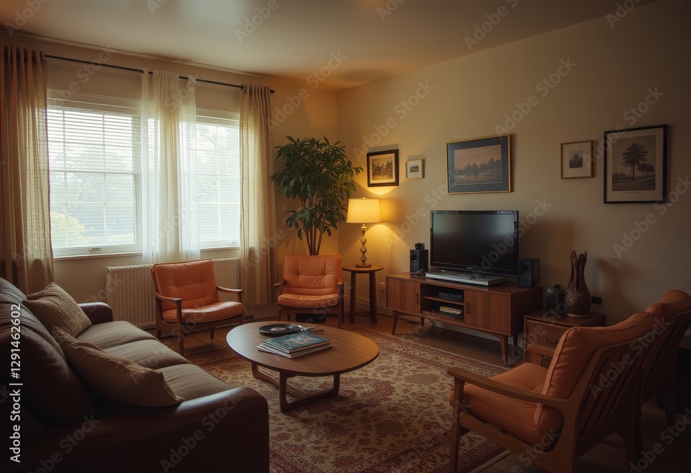 Fototapeta premium Inviting Living Room with Warm Lighting and Classic Furniture