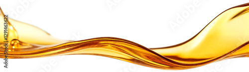 Golden liquid flowing gracefully, its smooth curves and transparent texture are set against a white background.