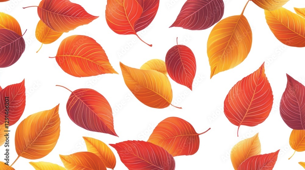 Fototapeta premium Falling autumn leaves in red, orange, and yellow.