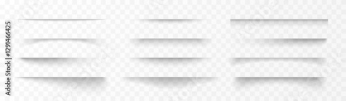 Vector 3d illustration of paper shadow lines set on transparent isolated background.