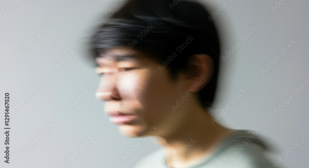 Blurred portrait of young asian male in motion with neutral background Blurred portrait of young asian male in motion with neutral background