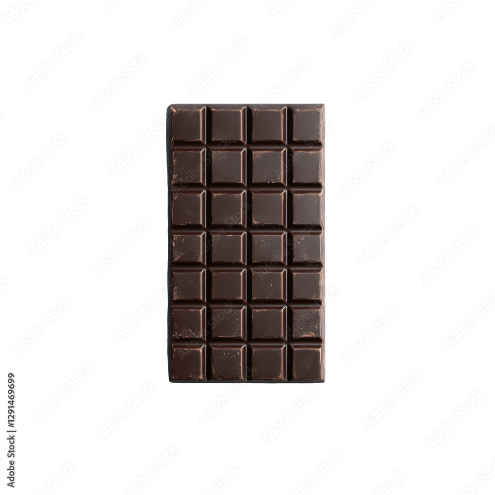 Fototapeta premium Top view of dark chocolate bar isolated on transparent background. Ideal for illustration of sweets, desserts and gourmet food, png