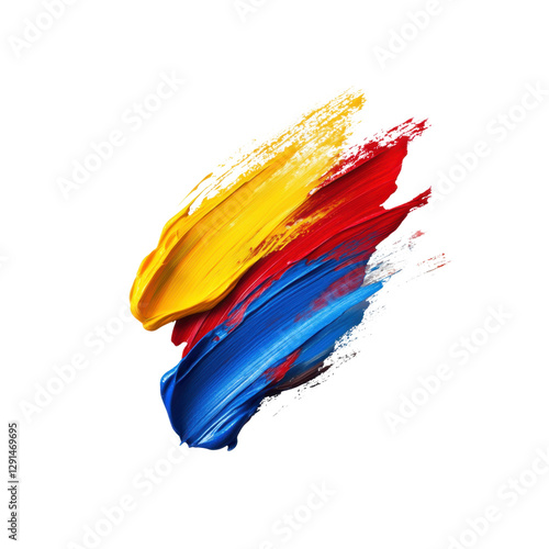Vibrant abstract brush strokes showcasing dynamic colors of red, blue and yellow on a transparent background. artistic creativity, png