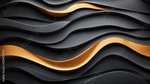 Abstract black and gold wave background with smooth flowing lines and subtle textures for design projects