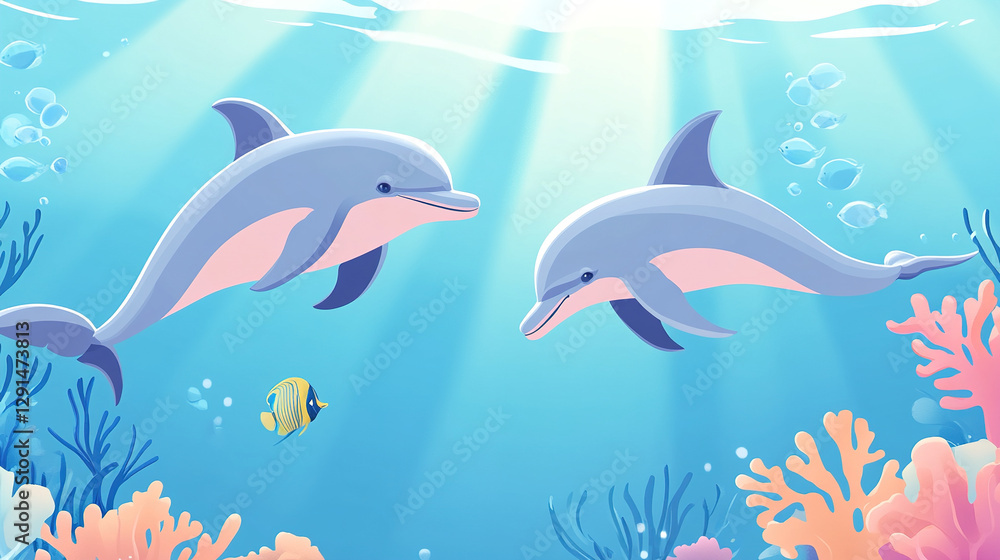Fototapeta premium Dolphins Playing Underwater
