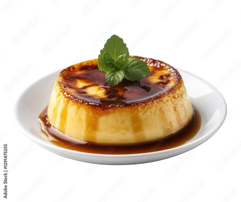 Delicious Creme Brûlée with Fresh Mint on transparent background Delicious Creme Brûlée with Fresh Mint on transparent background