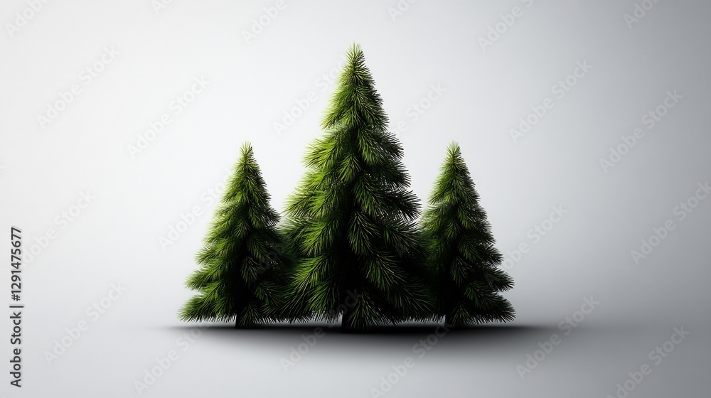 Fototapeta premium Three Evergreen Trees Against a Minimalist Background