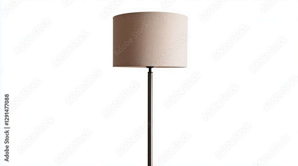 Slim Metal Floor Lamp with Fabric Shade on White Background Slim Metal Floor Lamp with Fabric Shade on White Background