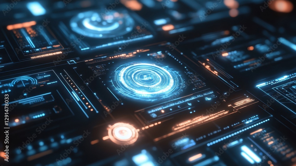AI-powered digital icon set, futuristic glowing user interface elements, AI-powered digital icon set, futuristic glowing user interface elements,