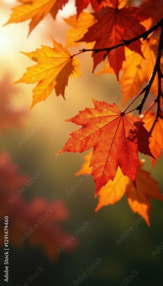 Vibrant autumn leaves sway gently on branches, sunlight filtering through , golden hour, yellow leaves Vibrant autumn leaves sway gently on branches, sunlight filtering through , golden hour, yellow leaves