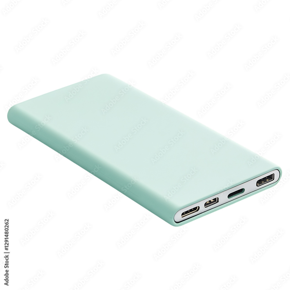 Trendy Portable Power Bank with Matte Finish Mint Green and White Isolated on Transparent Background Trendy Portable Power Bank with Matte Finish Mint Green and White Isolated on Transparent Background