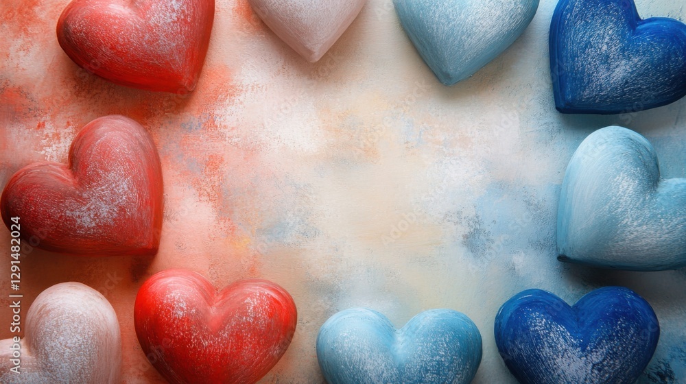 Obraz premium Colorful Wooden Hearts Frame on Textured Background Valentine s Romance Concept