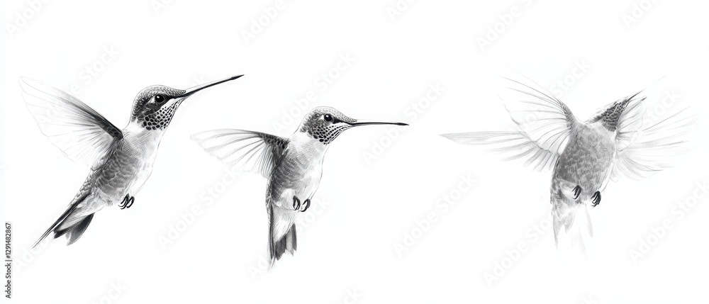 Obraz premium Hummingbird in flight showcasing intricate details against a soft background
