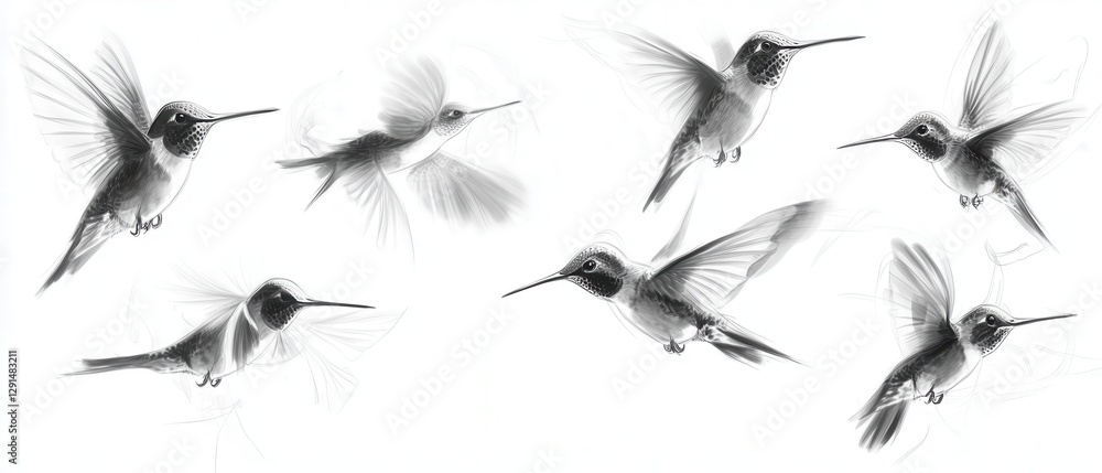 Fototapeta premium Hummingbird in flight showcasing intricate details against a soft background
