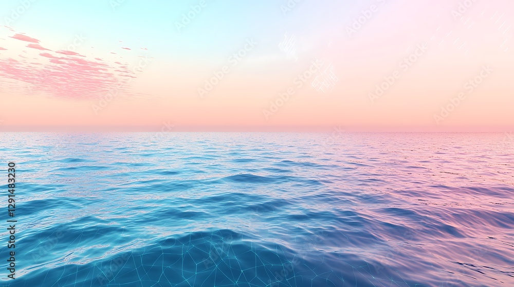 Naklejka premium A serene ocean scene under a pastel sky and clouds