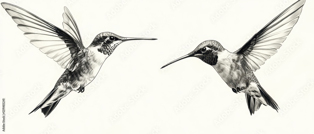 Fototapeta premium Hummingbird in flight showcasing intricate details against a soft background