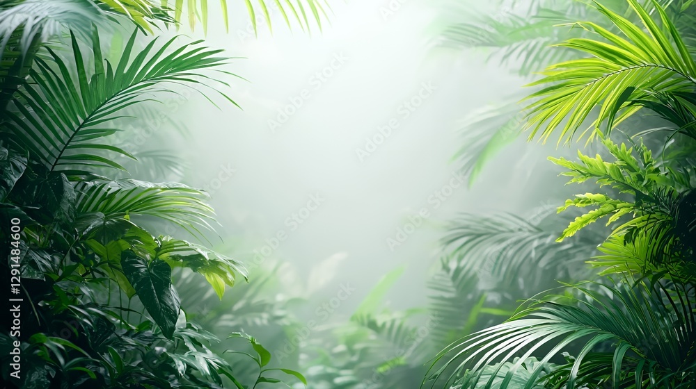 Lush Green Tropical Jungle with Foggy Atmosphere Lush Green Tropical Jungle with Foggy Atmosphere