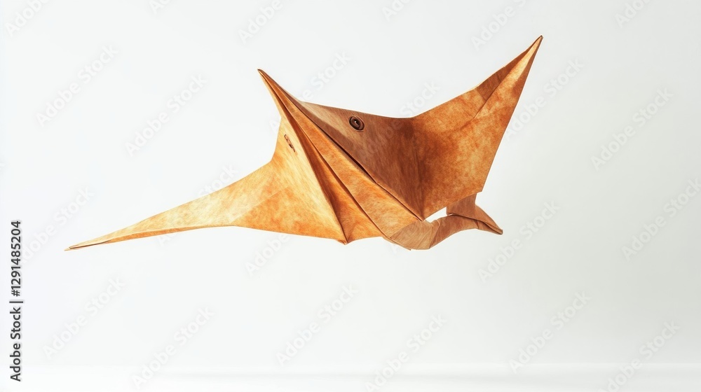Fototapeta premium A brown origami pterodactyl bird flying in the air on display