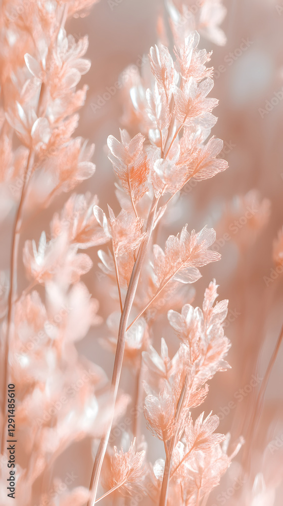 Naklejka premium Close-up of delicate, pastel peach-pink and gold flowers, with warm light 